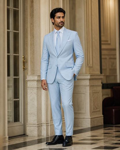 Baby Blue Cotton Summer Suit - Custom Made to Measure side back view