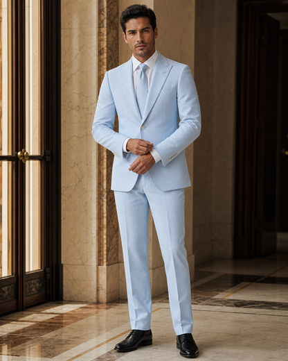 Baby Blue Seersucker Beach Wedding Suit - Custom Made to Measure front view