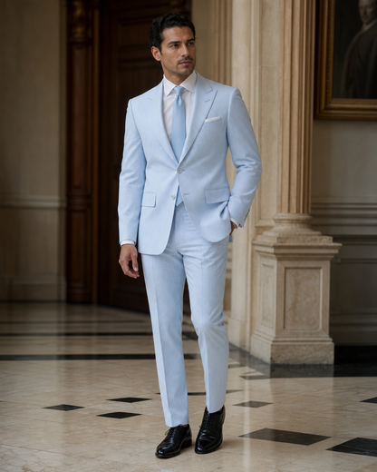 Baby Blue Seersucker Beach Wedding Suit - Custom Made to Measure side back view