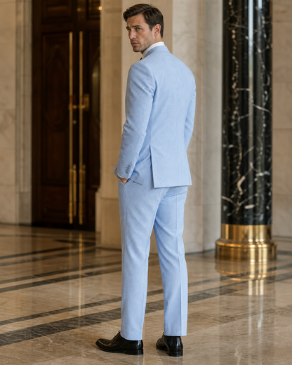 Baby Blue Seersucker Summer Suit - Custom Made to Measure side back view