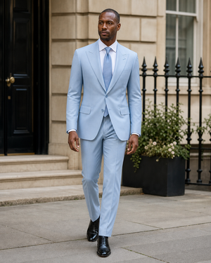Baby Blue Silk Blend Peak Lapel Suit — Custom Made to Measure — 1