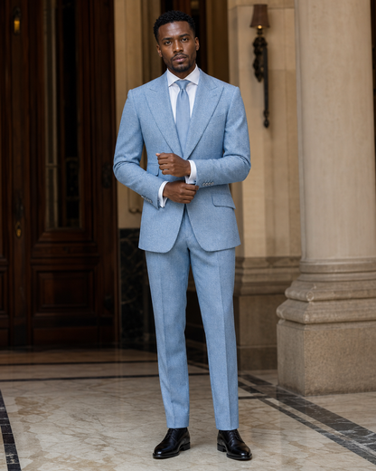 Baby Blue Tweed Winter Suit - Custom Made to Measure front view