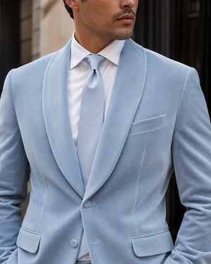 Baby Blue Velvet Shawl Lapel Suit — Custom Made to Measure — 4