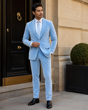Baby Blue Velvet Shawl Lapel Suit — Custom Made to Measure — 3