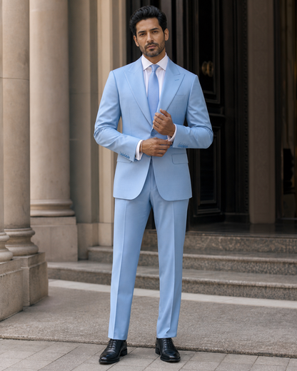 Baby Blue Wool Outdoor Wedding Suit - Custom Made to Measure front view
