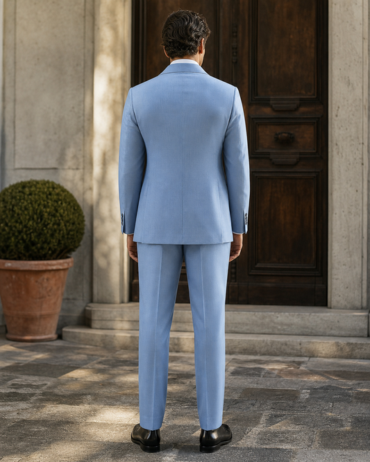 Baby Blue Wool Shawl Lapel Suit - Custom Made to Measure back view