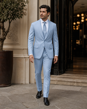 Baby Blue Wool Shawl Lapel Suit — Custom Made to Measure — 1