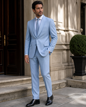Baby Blue Wool Shawl Lapel Suit — Custom Made to Measure — 3