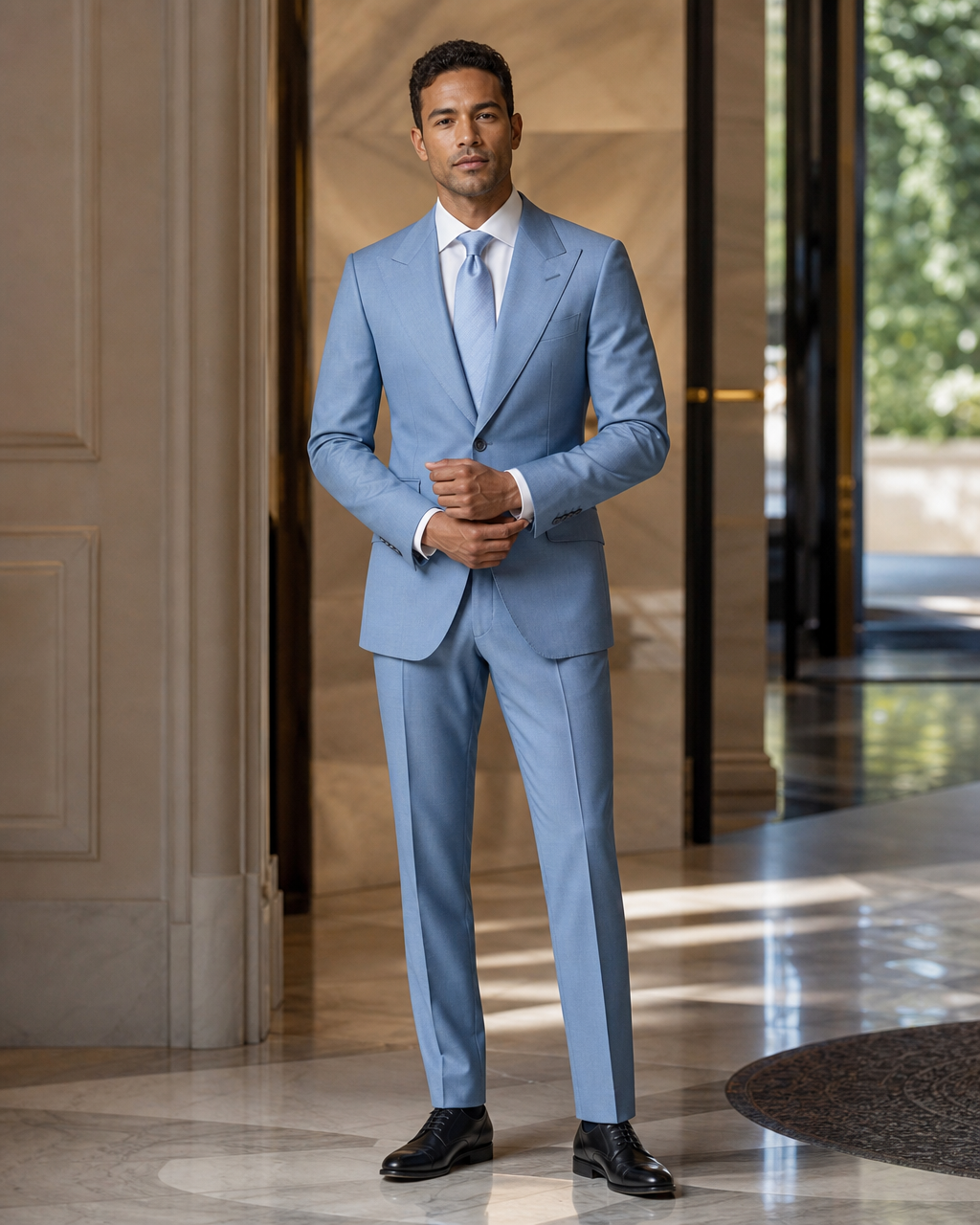 Baby Blue Wool Winter Suit - Custom Made to Measure front view