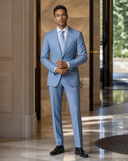 Baby Blue Wool Winter Suit - Custom Made to Measure front view