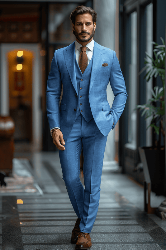 Baby Blue Silk Blend Cocktail Party Suit — Custom Made to Measure