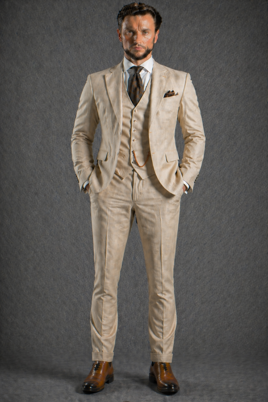 Beige Linen Slim Fit Suit — Custom Made to Measure