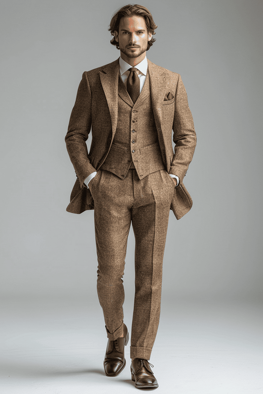 Beige Linen Wedding Suit — Custom Made to Measure