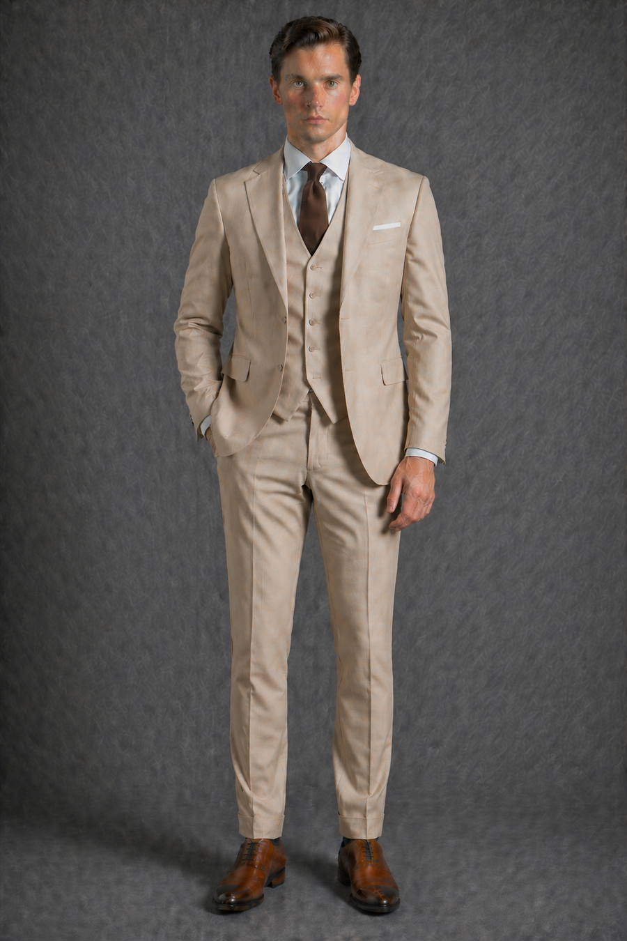 Beige Wool Father of the Bride Suit — Custom Made to Measure
