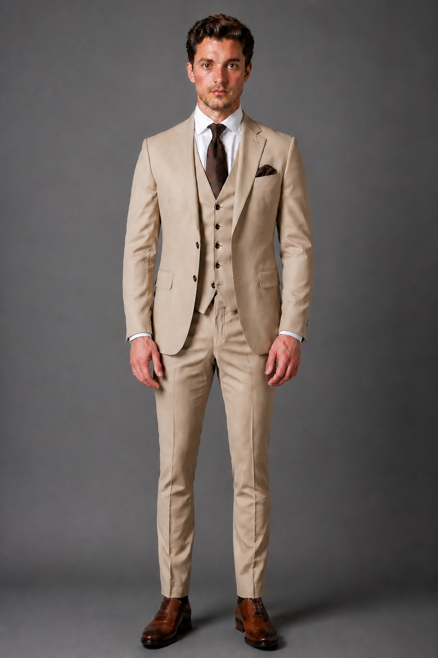 Beige Wool Slim Fit Suit — Custom Made to Measure