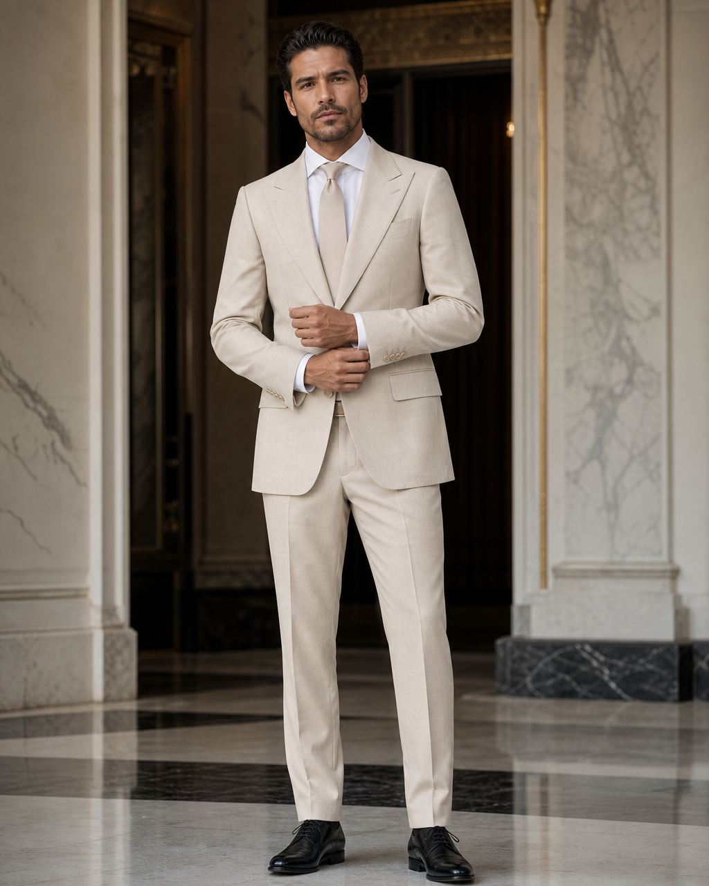Beige Cotton Beach Wedding Suit - Custom Made to Measure front view