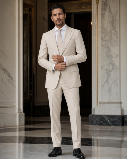 Beige Cotton Beach Wedding Suit - Custom Made to Measure front view