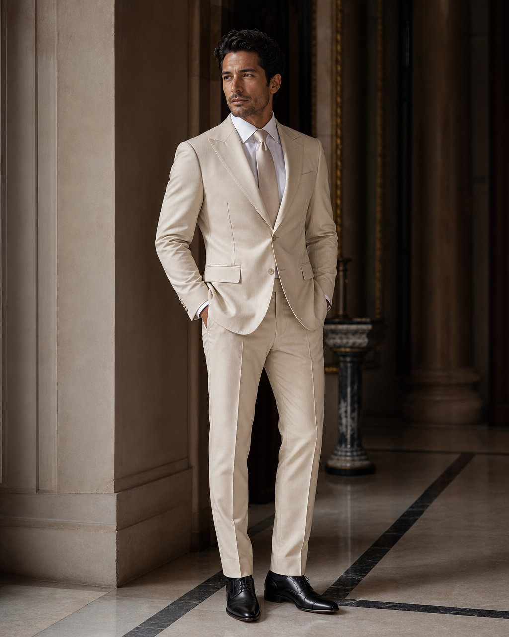 Beige Cotton Beach Wedding Suit - Custom Made to Measure side back view