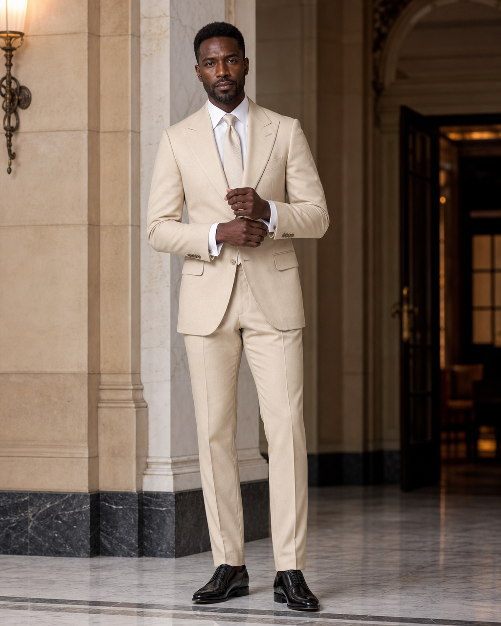 Beige Cotton Outdoor Wedding Suit - Custom Made to Measure front view