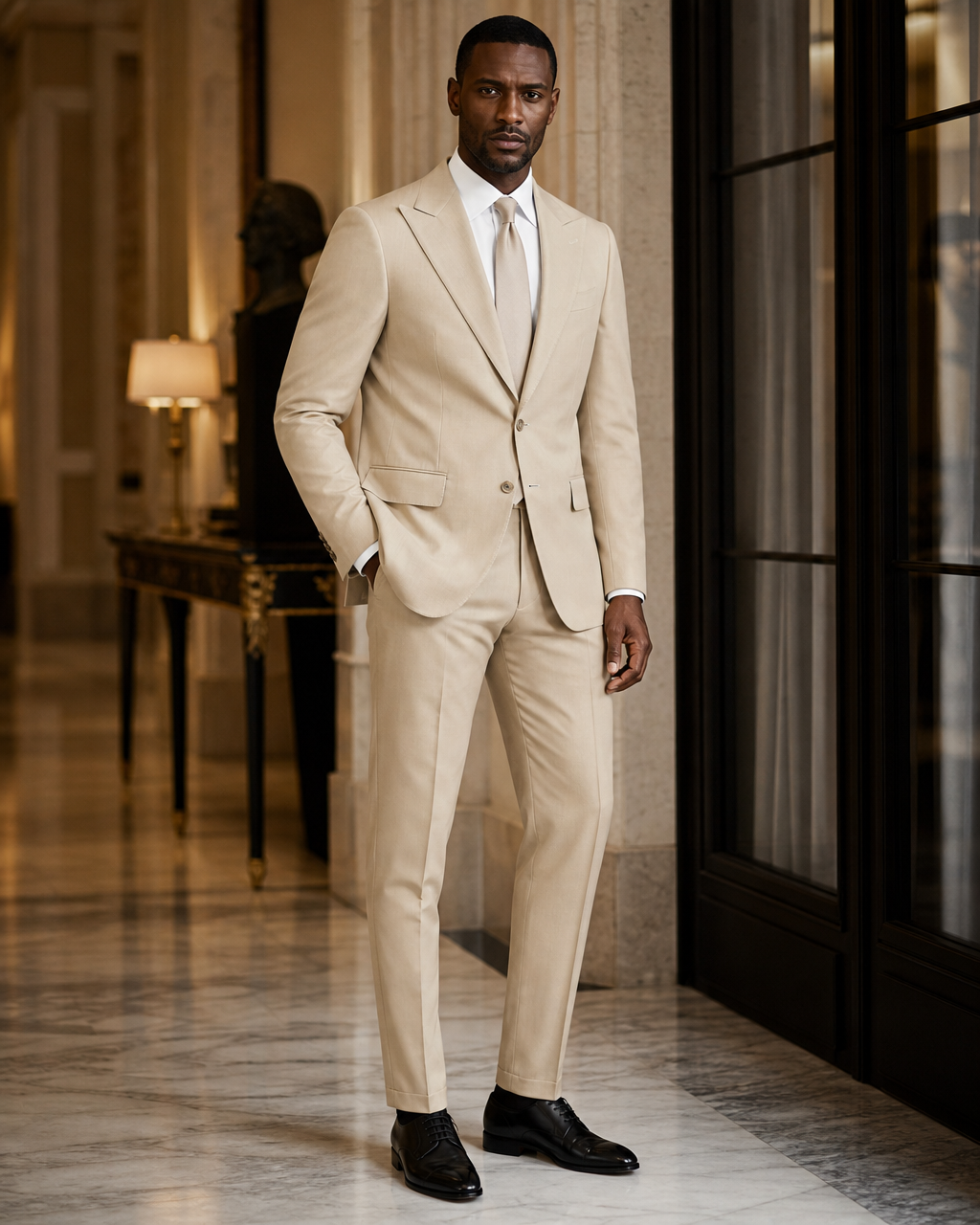 Beige Cotton Outdoor Wedding Suit - Custom Made to Measure side back view