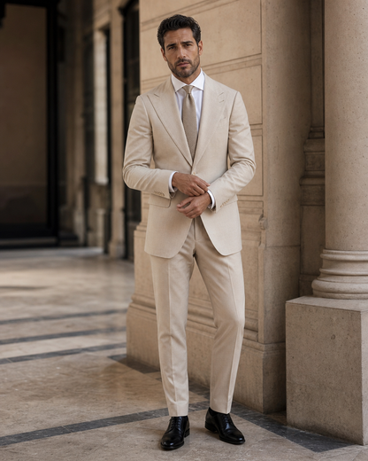 Beige Cotton Summer Suit - Custom Made to Measure front view