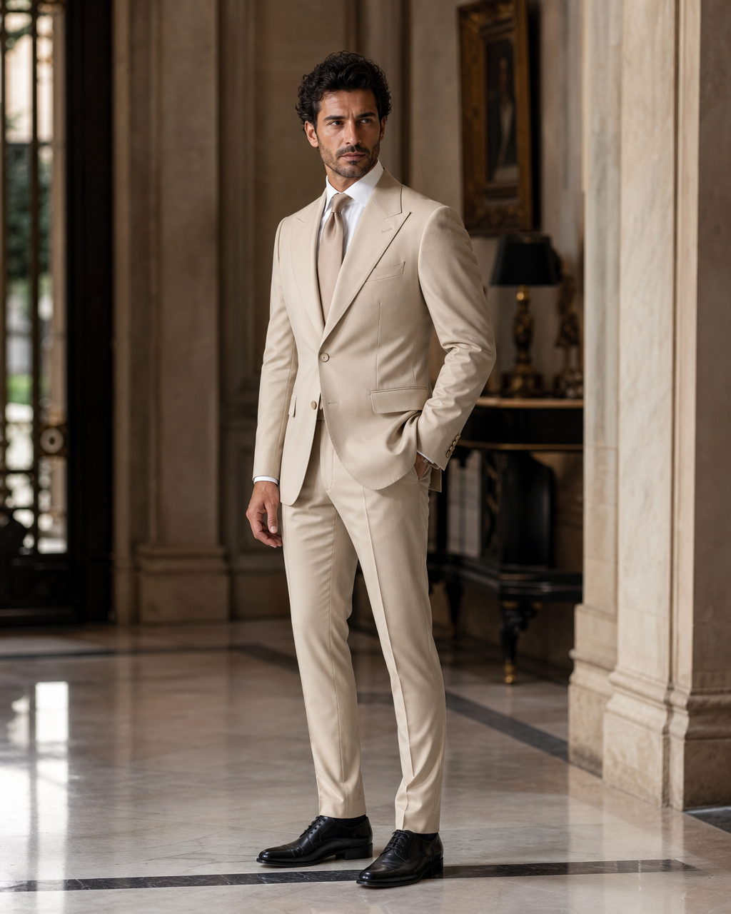 Beige Cotton Summer Suit - Custom Made to Measure side back view