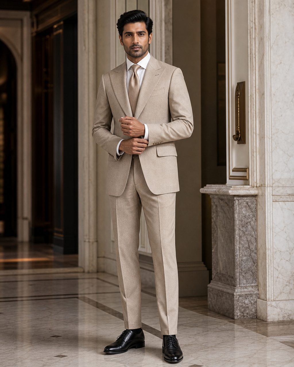 Beige Flannel Winter Suit - Custom Made to Measure front view