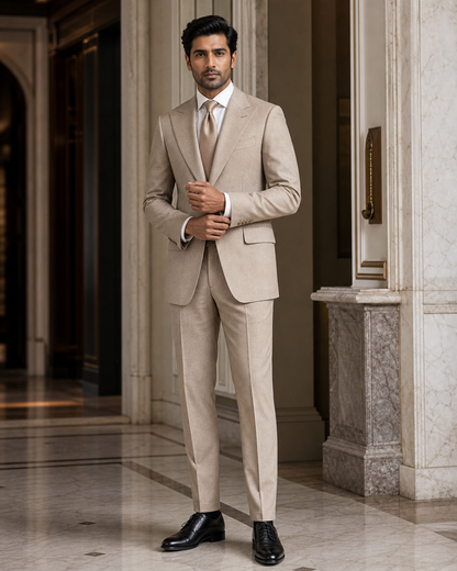 Beige Flannel Winter Suit - Custom Made to Measure front view