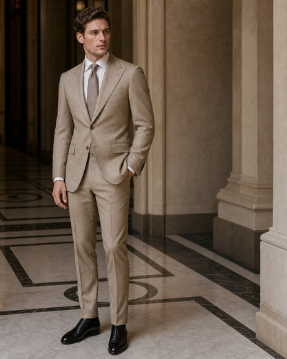 Beige Herringbone Winter Suit - Custom Made to Measure side back view
