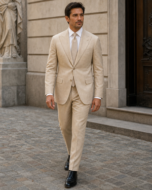 Beige Linen Peak Lapel Suit — Custom Made to Measure — 1
