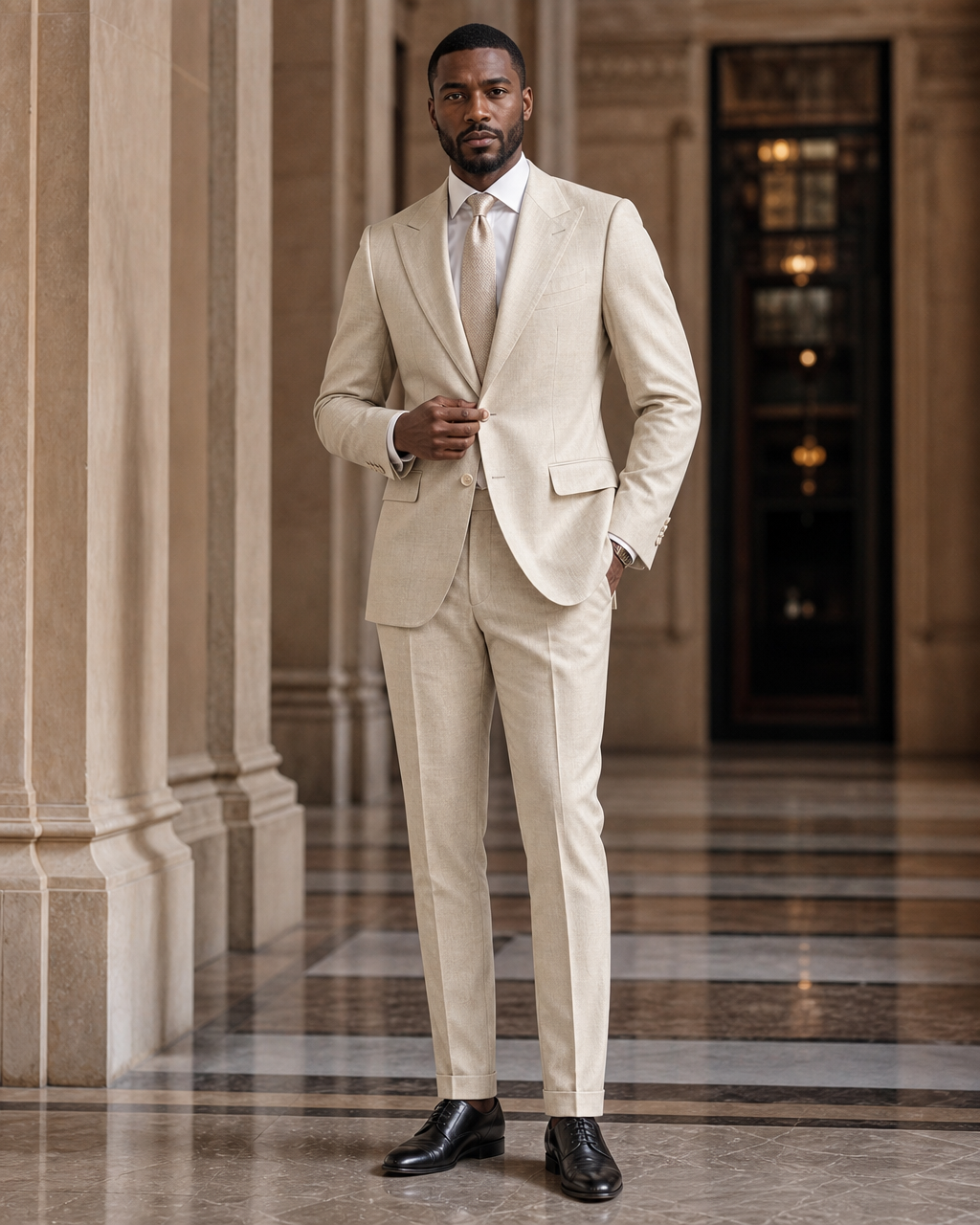 Beige Linen Summer Suit - Custom Made to Measure front view