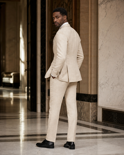 Beige Linen Summer Suit - Custom Made to Measure side back view