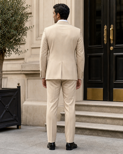 Beige Silk Blend Shawl Lapel Suit - Custom Made to Measure back view