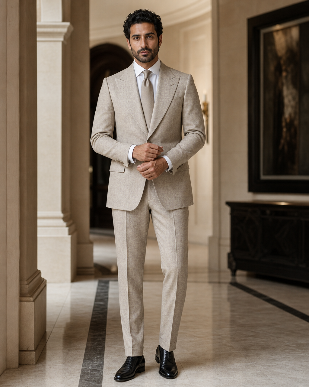 Beige Tweed Winter Suit - Custom Made to Measure front view