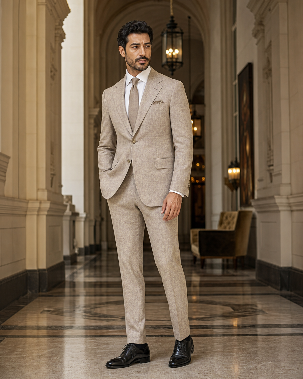 Beige Tweed Winter Suit - Custom Made to Measure side back view