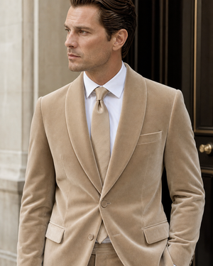 Beige Velvet Shawl Lapel Suit — Custom Made to Measure — 4