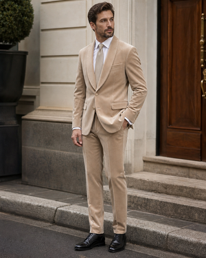 Beige Velvet Shawl Lapel Suit — Custom Made to Measure — 3