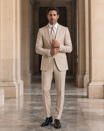 Beige Wool Outdoor Wedding Suit - Custom Made to Measure front view