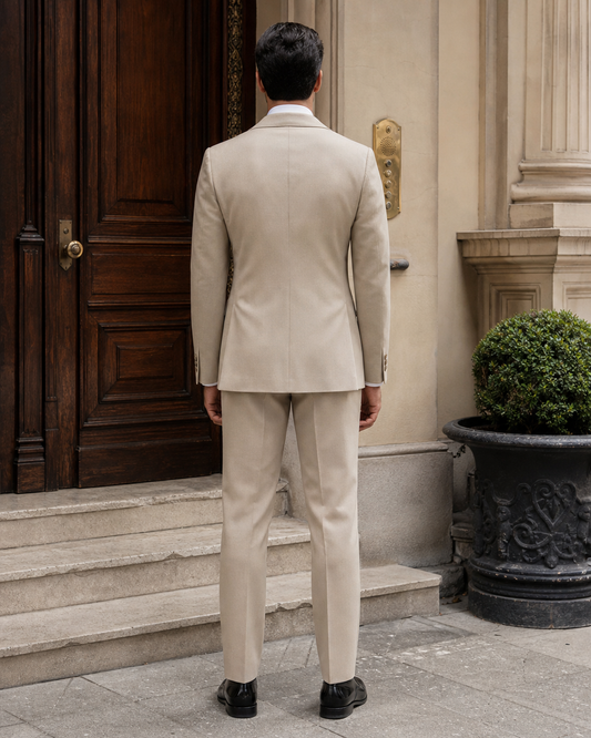 Beige Wool Shawl Lapel Suit - Custom Made to Measure back view