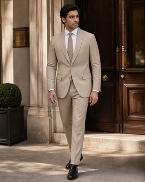 Beige Wool Shawl Lapel Suit — Custom Made to Measure — 1