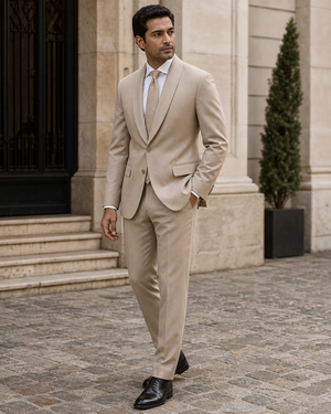 Beige Wool Shawl Lapel Suit — Custom Made to Measure — 3