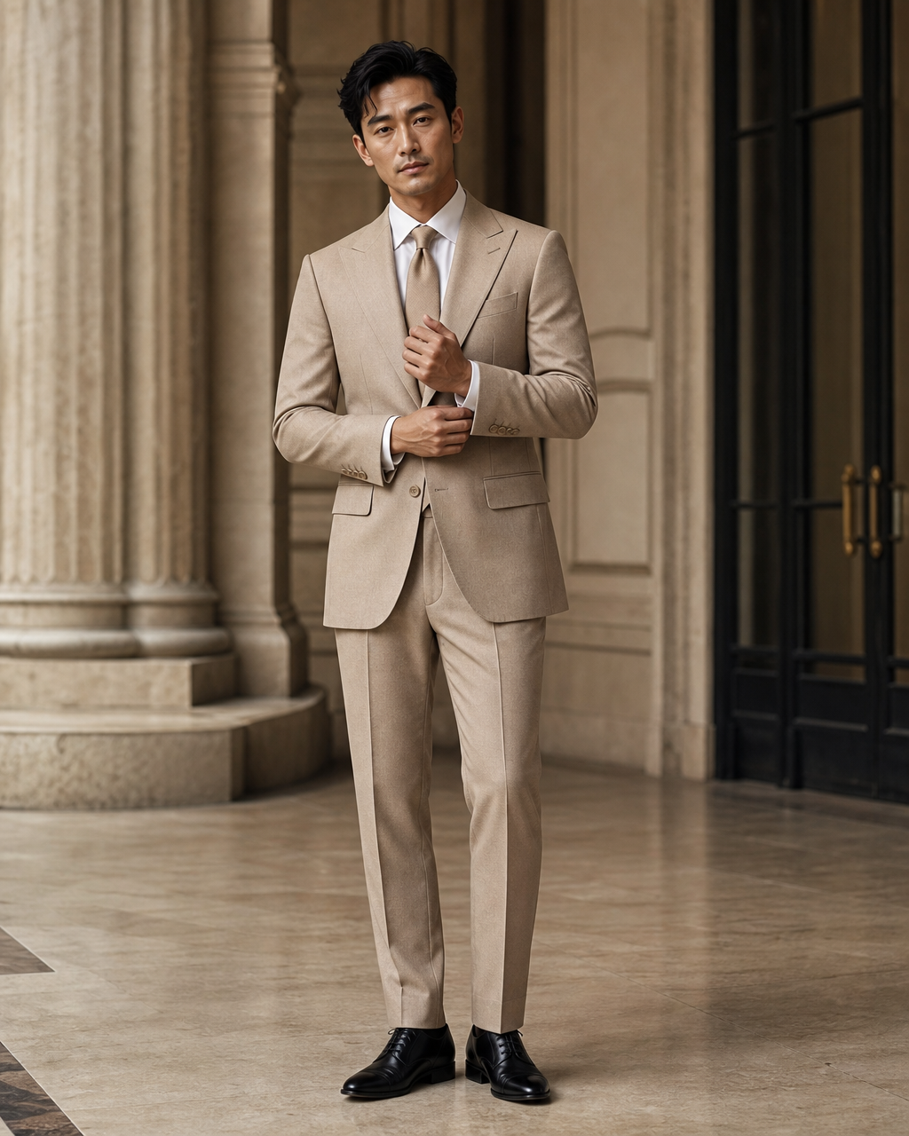 Beige Wool Winter Suit - Custom Made to Measure front view
