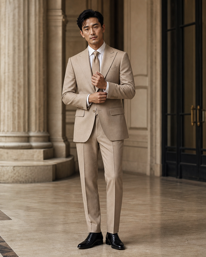 Beige Wool Winter Suit - Custom Made to Measure front view
