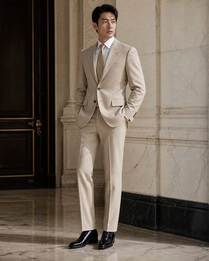 Beige Wool Winter Suit - Custom Made to Measure side back view