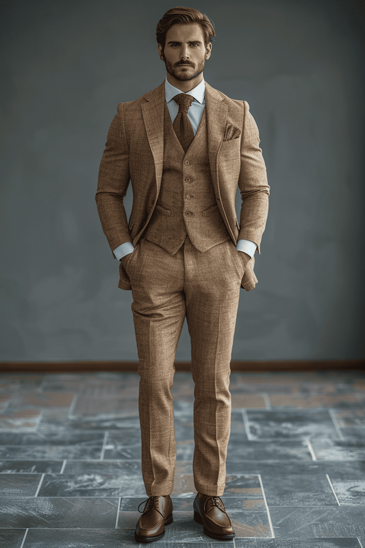 Beige Silk Blend Cocktail Party Suit — Custom Made to Measure