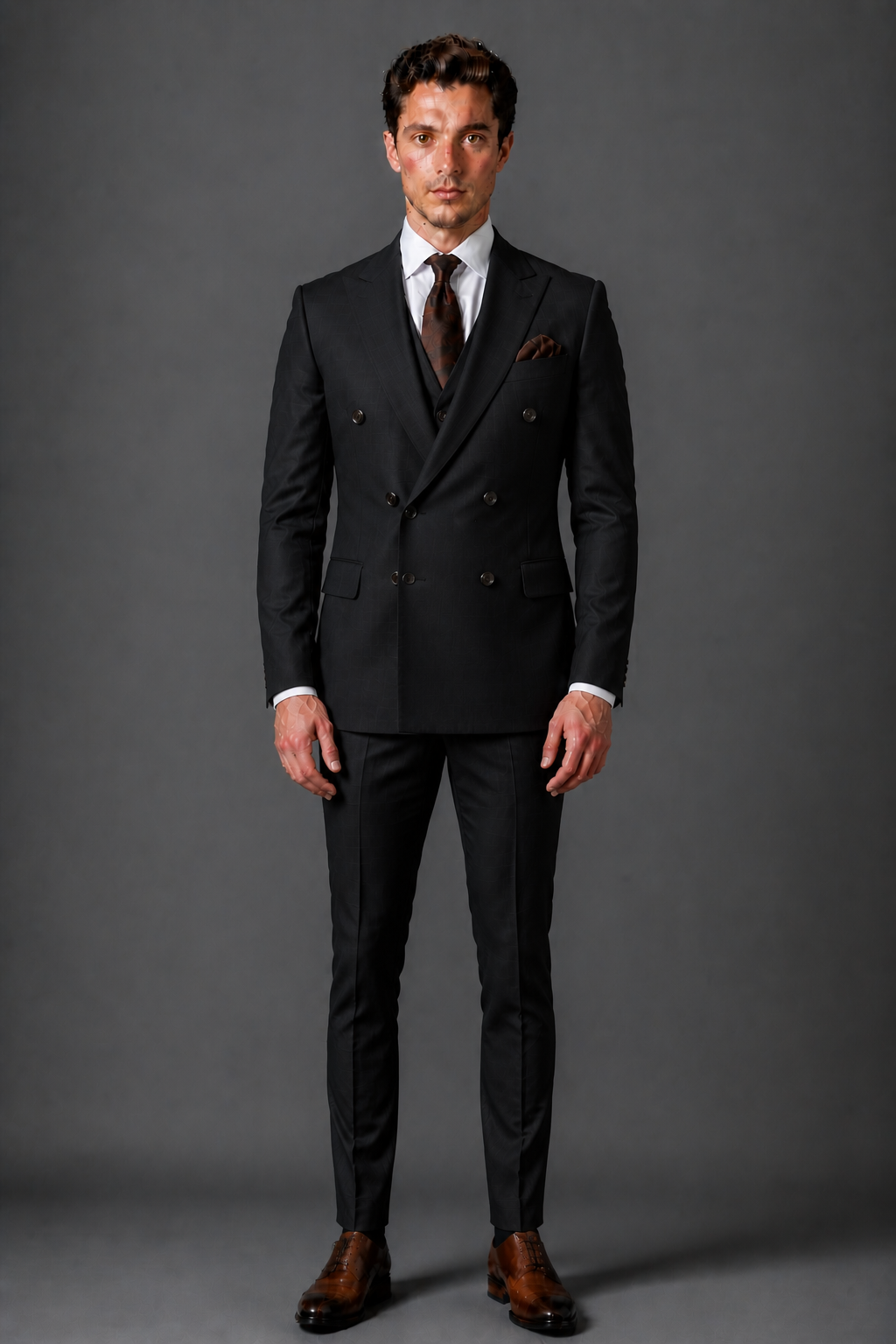 Black Silk Blend Double Breasted Suit — Custom Made to Measure