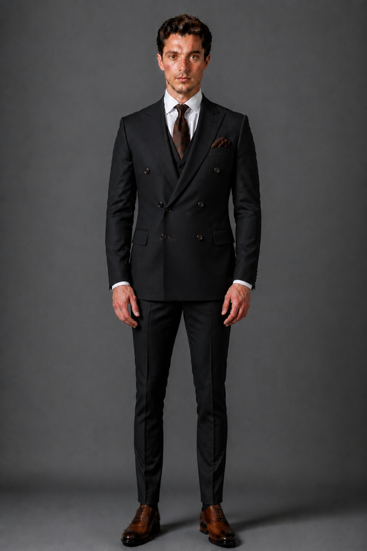 Black Silk Blend Double Breasted Suit — Custom Made to Measure