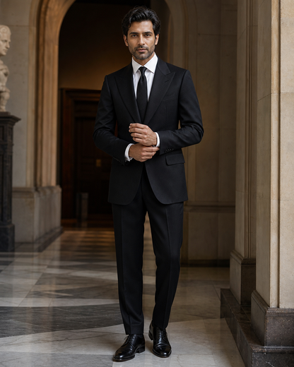 Black Cashmere Blend Winter Suit - Custom Made to Measure front view
