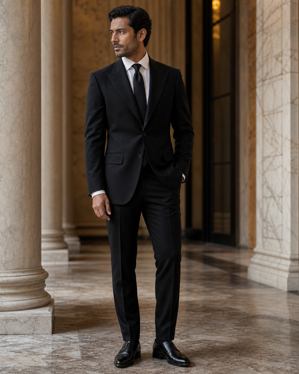Black Cashmere Blend Winter Suit - Custom Made to Measure side back view