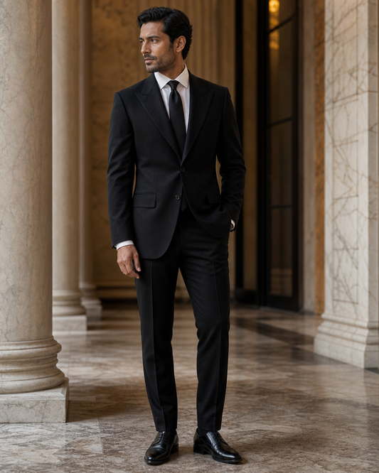 Black Cashmere Blend Winter Suit - Custom Made to Measure side back view